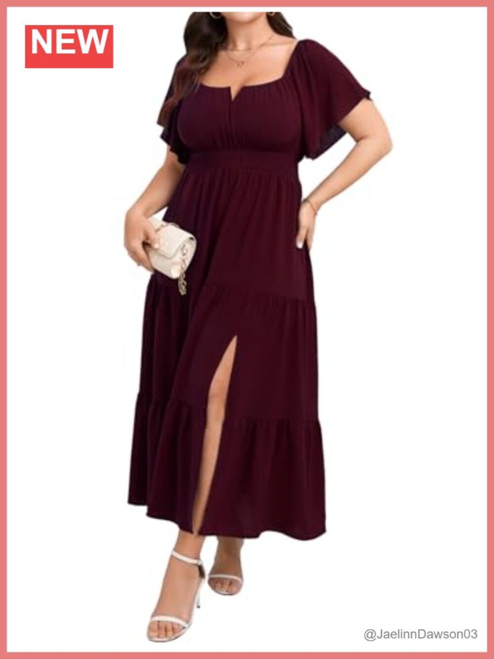 Plus Size Wedding Guest Cocktail Maxi Dress A-Line Ruffle Sleeve